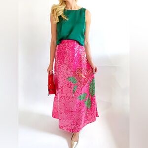 FARM Rio Pink and Green Maxi Skirt